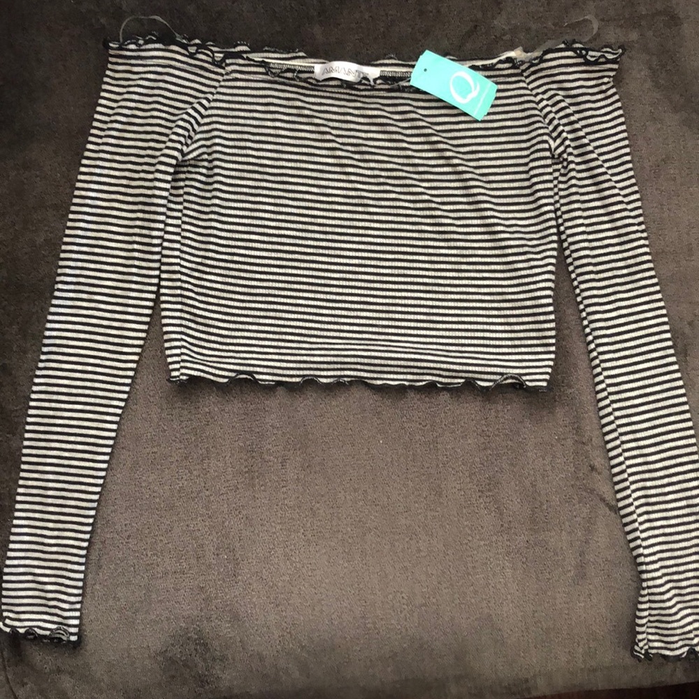 Striped off the shoulder long sleeve crop top